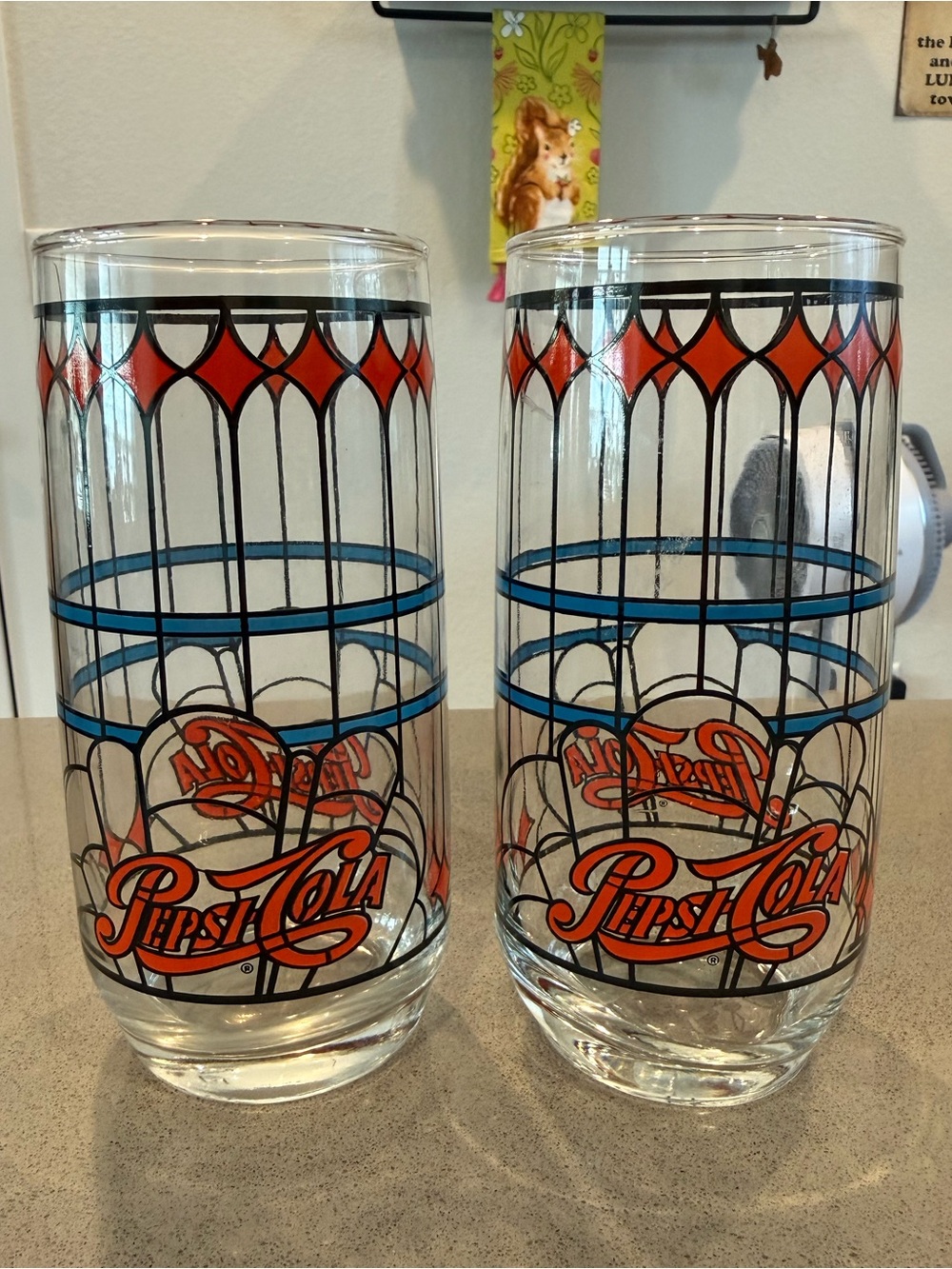 Pepsi Tall Glasses with Red and Blue Retro Logo